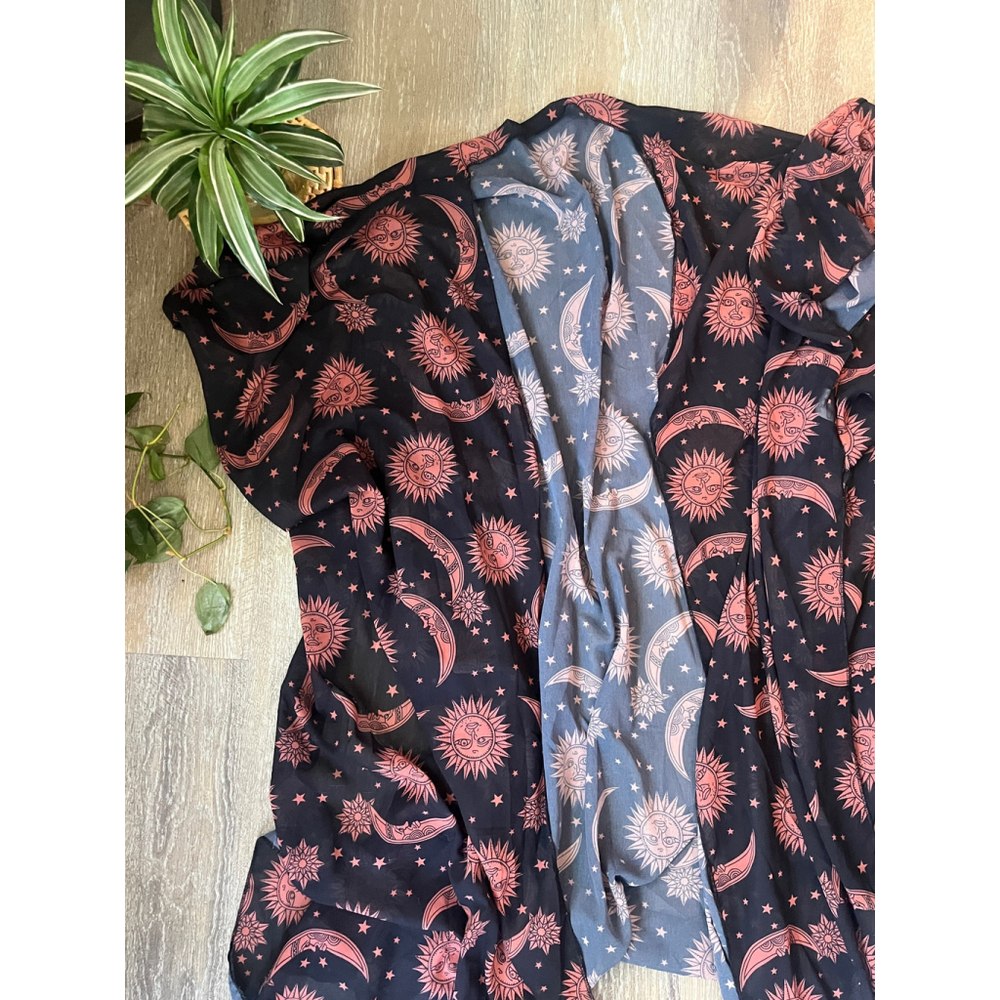 Women's Hib Black & Pink Sun Moon Star Scarf - Picture 2 of 6